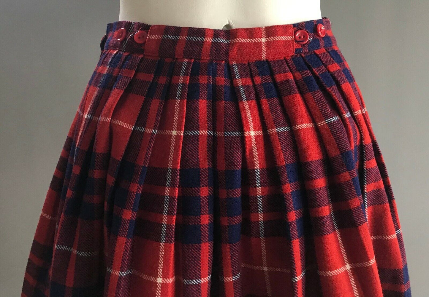 MARFEX Melbourne Tartan Kilt Red Blue White Wool Skirt Vintage Girls Size 9 10