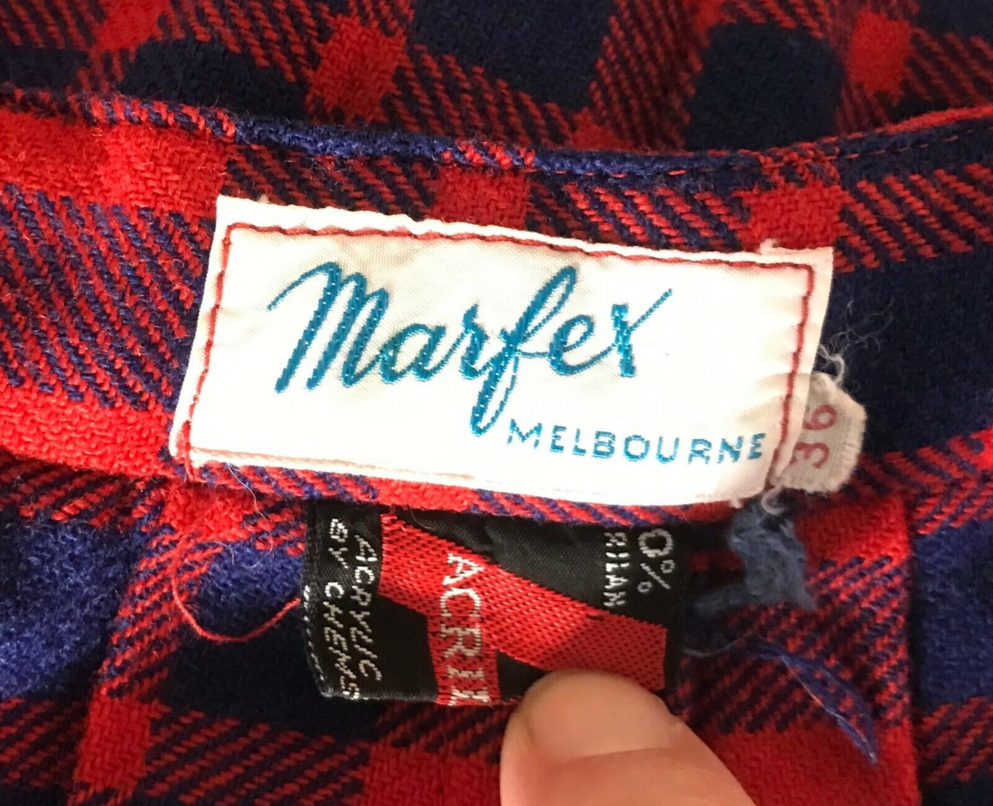 MARFEX Melbourne Tartan Kilt Red Blue White Wool Skirt Vintage Girls Size 9 10