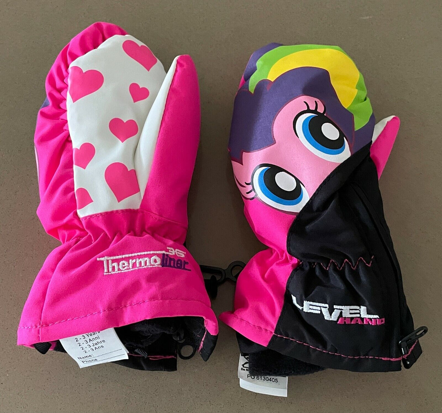 LEVEL Girls "Lucky" Pink Mittens Waterproof ThermoLiner Snow  Gloves 2-3yrs