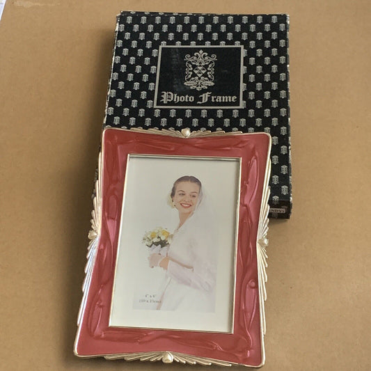 Metal Photo Frame Hand Polished & Red Lacquer Coated Wedding GiftBox 10x15cm NEW