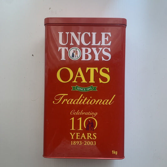 Metal Tin Uncle Toby's Oats Celebrating 110 Years Vintage Collectable RED 2003