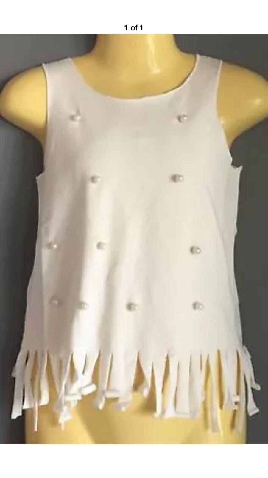 New Girls POPI AND TULIP Top White Sleeveless Pearl & Fringe Trim Sizes 3 4  7