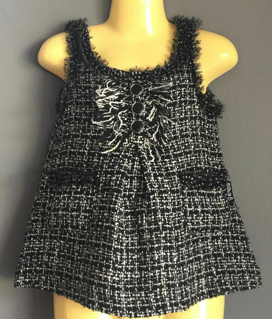 New Baby Girl SISTA Shift Dress Black & White Tweed Sleeveless Size 1 Gorgeous
