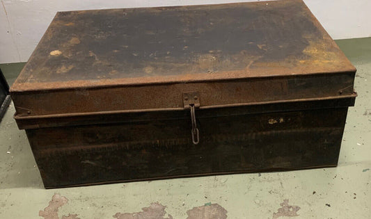 Metal Treasure Chest Trunk Rustic Vintage 84cm Steel Military Toolbox