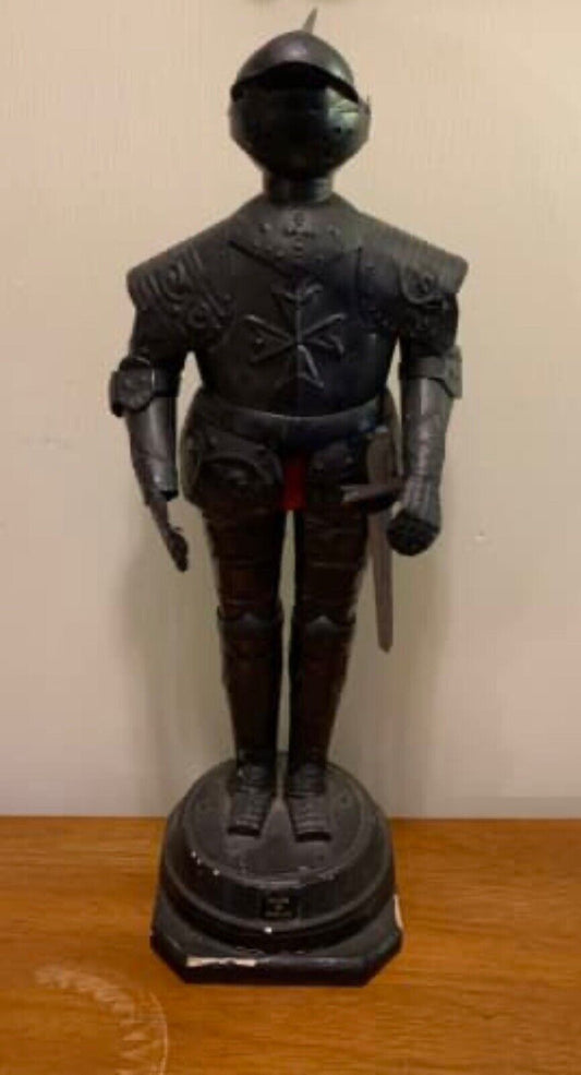 Mid century 53cm MALTA souvenir Medieval knight w sword Pressed metal tin Armour