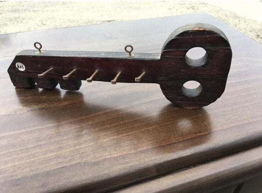 Mid century Arts & Crafts 30cm Wooden Key Shaped 5 key Holder Wall Mounted