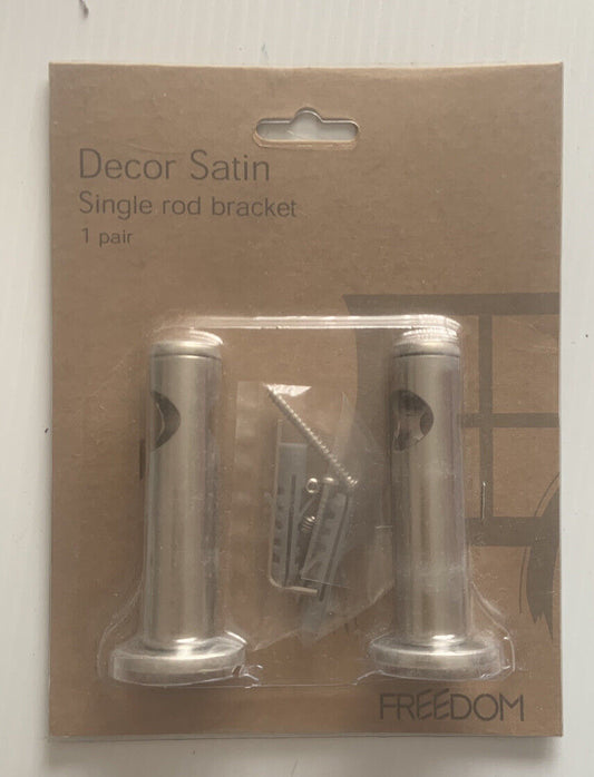 New 1 Pair FREEDOM Curtain Rod Bracket Decor Satin Single Metal Pole Slide Thru