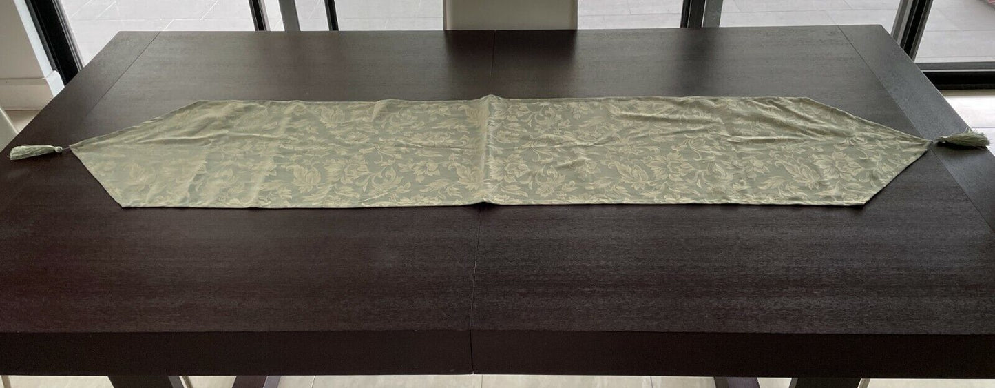 MY HOUSE Table Runner + 6 Place Mats Light Khaki Jacquard Fabric Tassel Trim NEW
