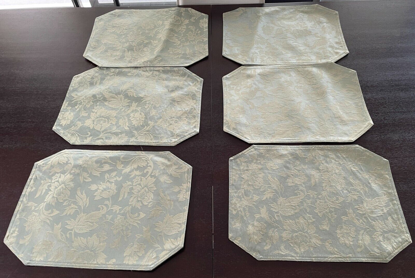 MY HOUSE Table Runner + 6 Place Mats Light Khaki Jacquard Fabric Tassel Trim NEW