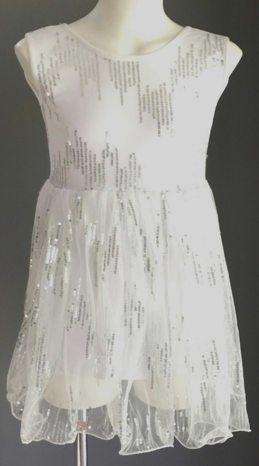 New Girls CANDY THREADZ Party Dress Sleeveless White & Silver Sequin Size 4 5