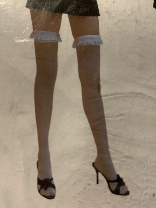 Party Factory White FISHNET STOCKINGS W Lace Trim Burlesque Costume Wedding Punk