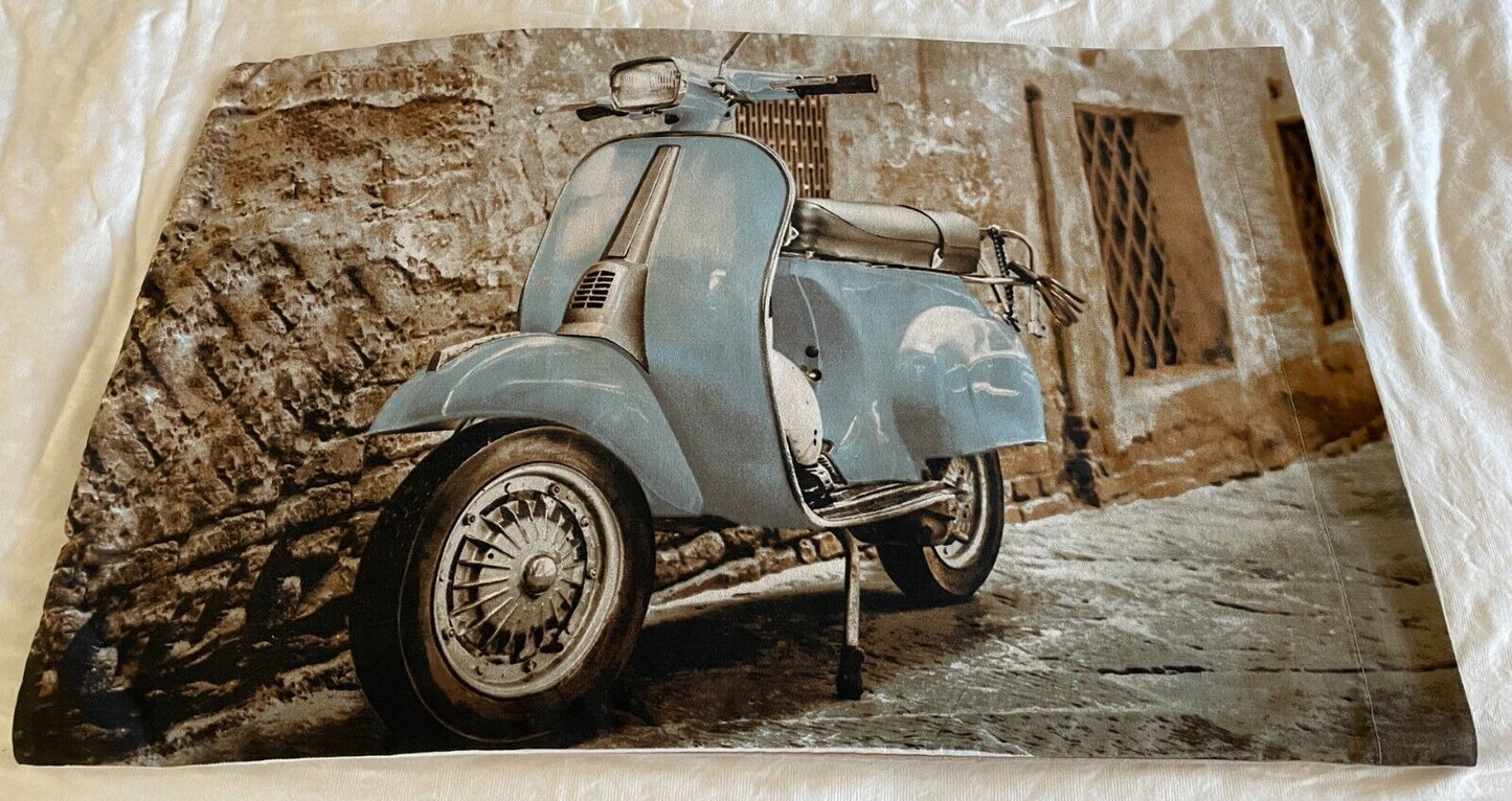 PAIR Blue VESPA Scooter Print Standard Pillowcases