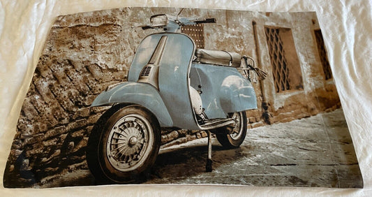 PAIR Blue VESPA Scooter Print Standard Pillowcases