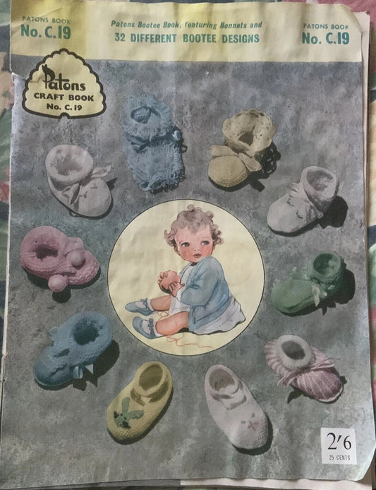PATONS Book C19 32 Different Bootee Designs Baby BOOTIES BOOTEES Knittin Pattern