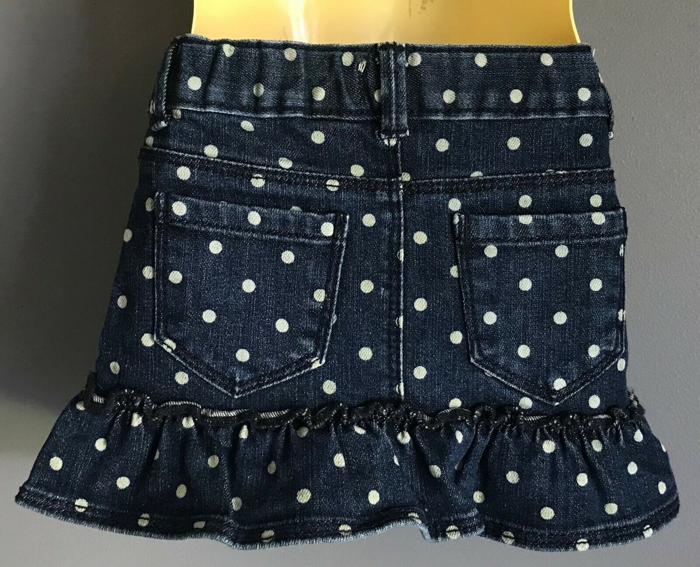 OSHKOSH Skirt Blue Denim & White Spot Ruffle Hem w Adjustable Waist Girls Size 3