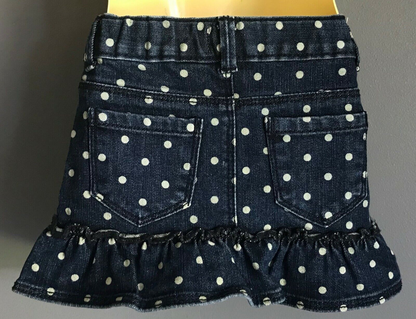 OSHKOSH Skirt Blue Denim & White Spot Ruffle Hem w Adjustable Waist Girls Size 3