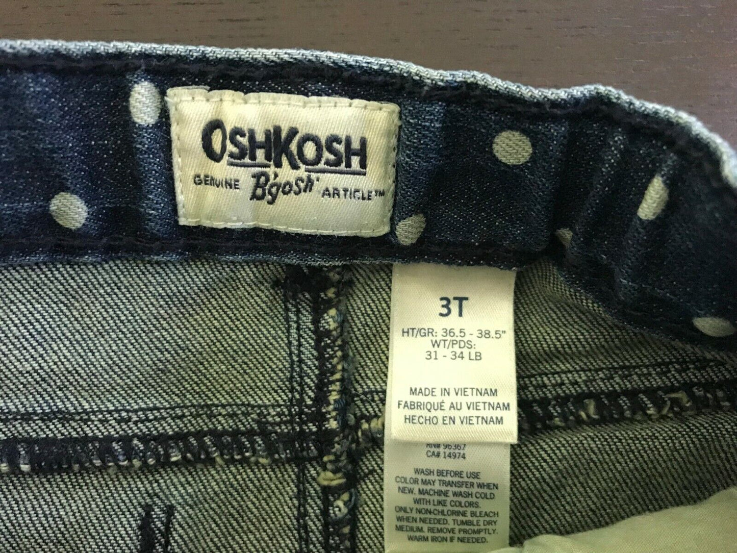 OSHKOSH Skirt Blue Denim & White Spot Ruffle Hem w Adjustable Waist Girls Size 3