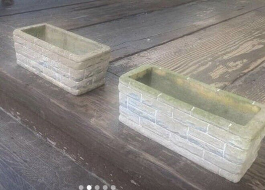 Pair CONCRETE POTS Rustic Vintage  32 x 10cm Rectangular Brick Planter Troughs
