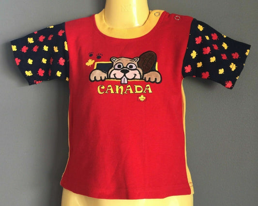 New Unisex CANADA Souvenir Tee Red Navy & Yellow T shirt Size 18 Months