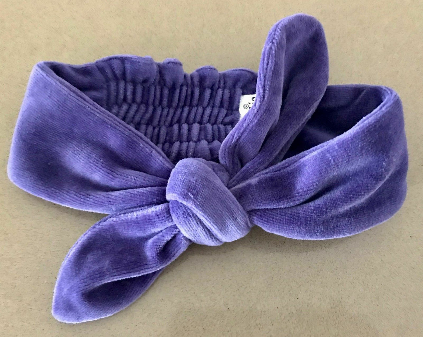 PUMPKIN PATCH Headband Purple Velvet Bow Tie Soft Shirred Elastic Stretch