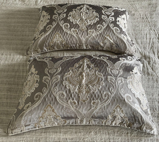 Pillowcases x 2 DAVINCI by PRIVATE COLLECTION Taupe Gold Silver Baroque Cushion