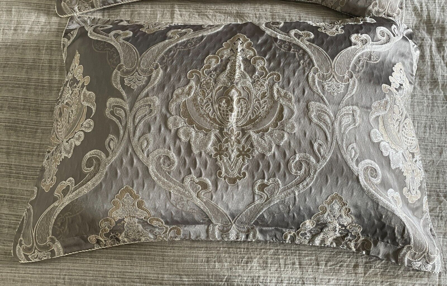 Pillowcases x 2 DAVINCI by PRIVATE COLLECTION Taupe Gold Silver Baroque Cushion