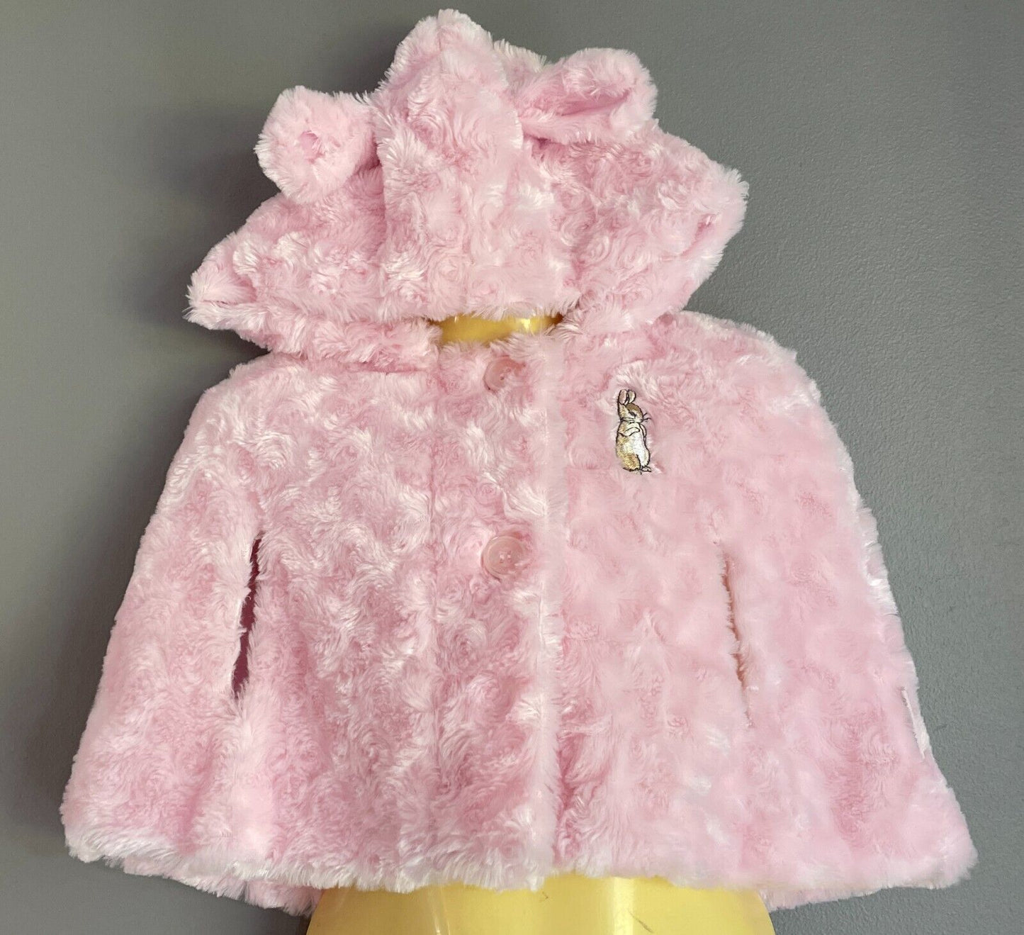PETER RABBIT  Cape With Hoody & Ears Pink Soft Faux Fur Button Front Size 0
