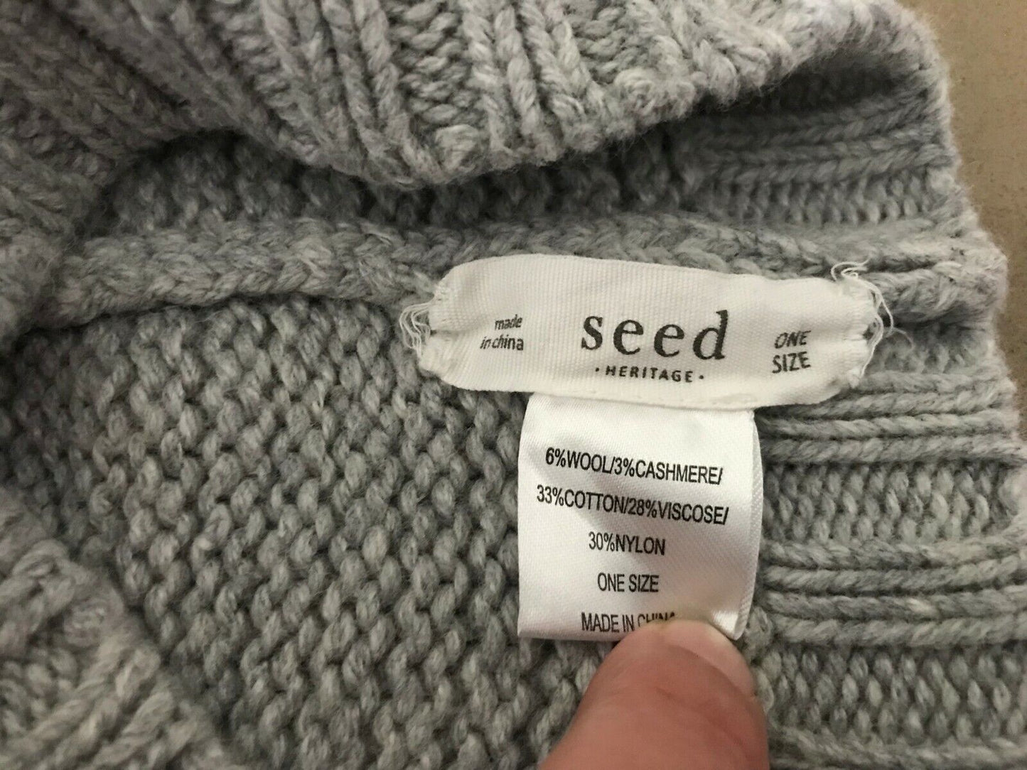 SEED HERITAGE Beanie Knit Slouch or Cuff Front Chunky Grey Winter Hat Cap