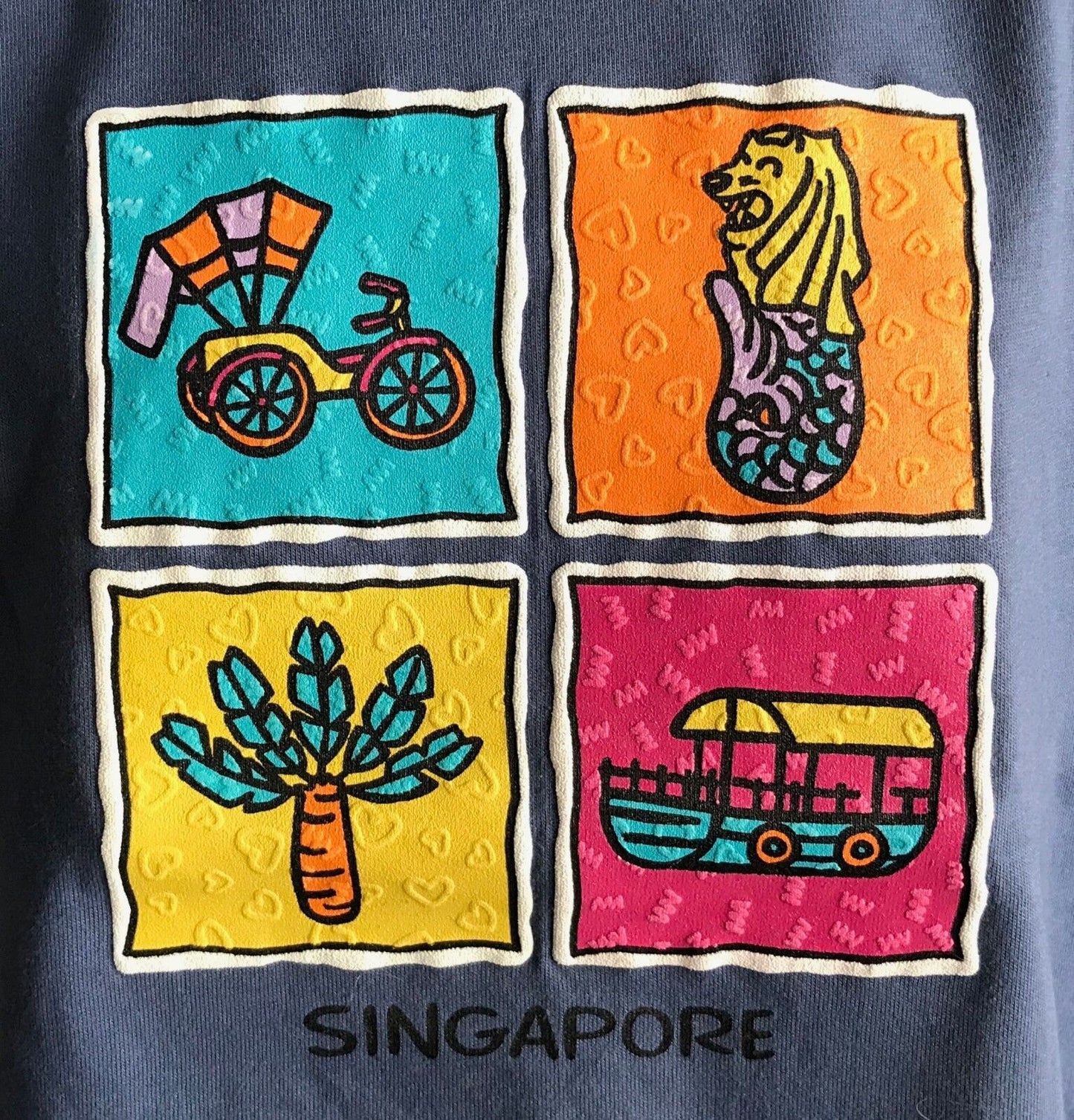 SINGAPORE Souvenir T Shirt Blue Print Short Sleeve Kids Size 10 Unisex Logo NEW