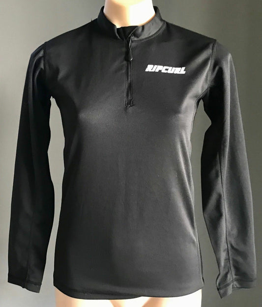 RIP CURL Sports Top Black 1/2 Zip High Neck L/Sleeve Girls Size 14 Ladies 10 NEW