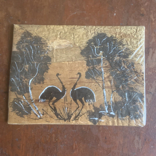 Small BARK ART Painting AUSTRALIAN OUTBACK LANDSCAPE Aboriginal Emus NURRA WA