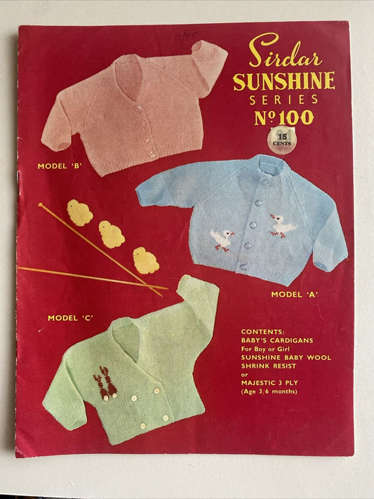 SIRDAR Sunshine Series No 100 BABY KNITTING Patterns Vintage Cardigans Booklet