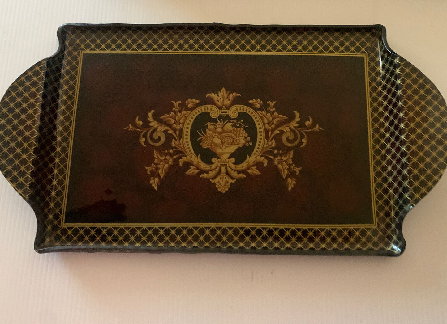 Serving Tray 46x25cm Brown & Gold Reverse Glass Provincial Style Platter Box NEW