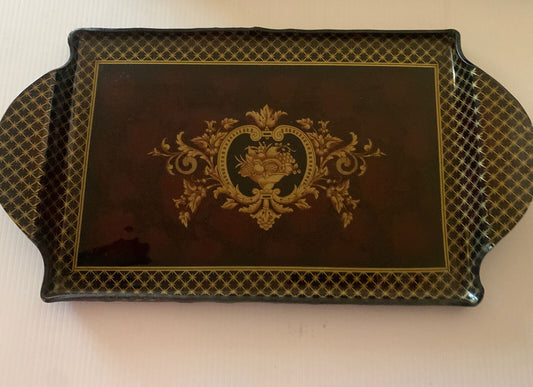 Serving Tray 46x25cm Brown & Gold Reverse Glass Provincial Style Platter Box NEW