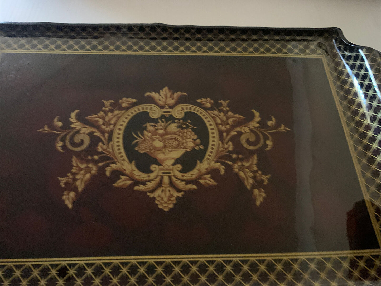 Serving Tray 46x25cm Brown & Gold Reverse Glass Provincial Style Platter Box NEW