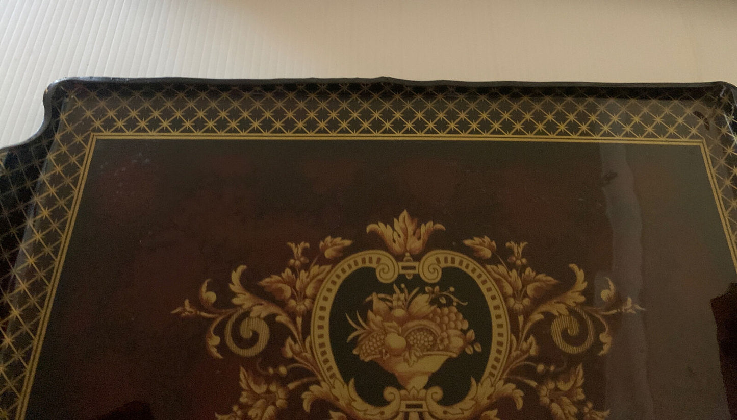 Serving Tray 46x25cm Brown & Gold Reverse Glass Provincial Style Platter Box NEW