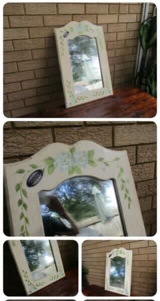 Retro 70cm Arched Wall Mirror Folk Art Tolle Painted Roses On Wood Frame