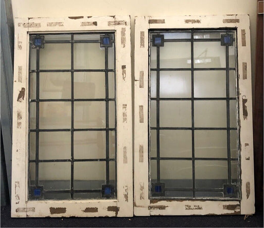 Rustic Leadlight  Panels x 2 Vintage Federation in Timber Window Frames British