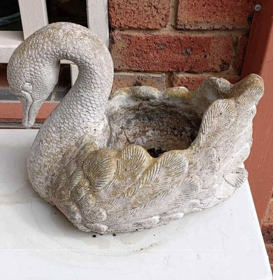 SWAN Planter Pot Rustic Vintage 30cm CONCRETE GARDEN Statue