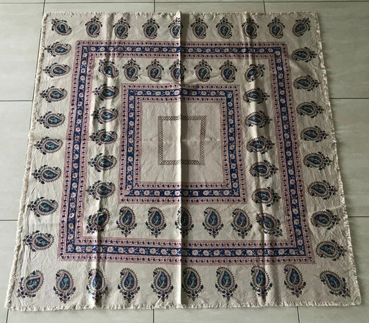TABLE CLOTH 114cm SQUARE Beige Burgundy Blue Green Floral & Paisley Print NEW