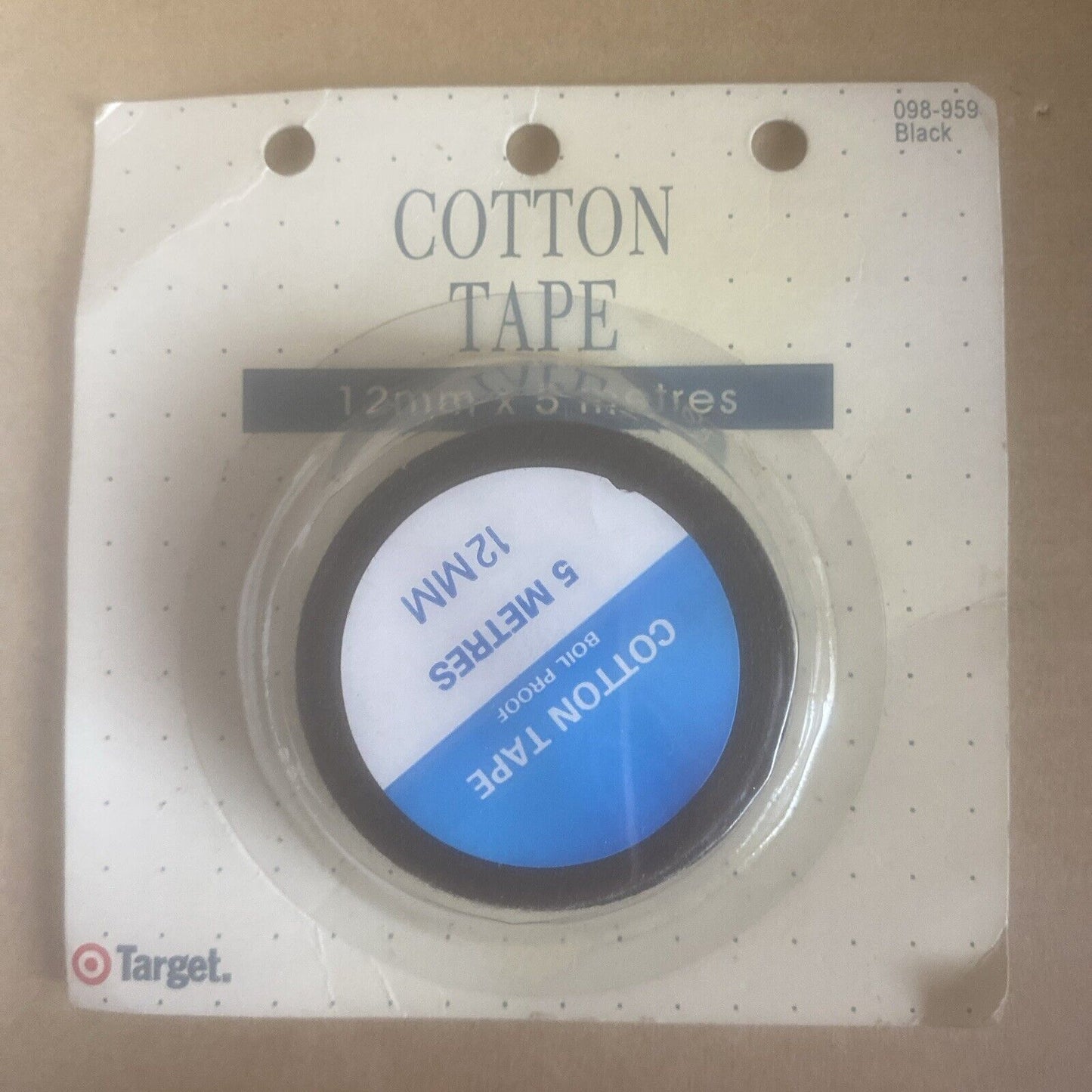 TARGET Cotton Tape 1 Pack - 12mm X 5 Meters BLACK 098-959 Sewing Craft NEW