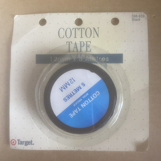 TARGET Cotton Tape 1 Pack - 12mm X 5 Meters BLACK 098-959 Sewing Craft NEW