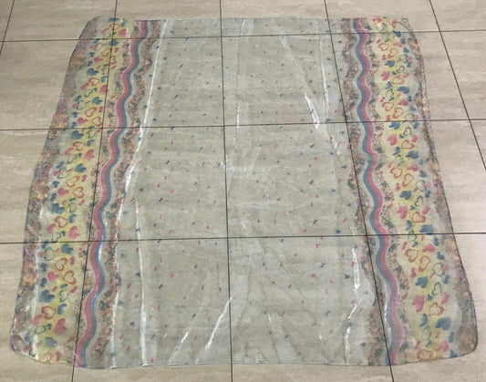 TABLE CLOTH Sarong 143x136cm Sheer Organza Multi Colour Floral Heart Print NEW
