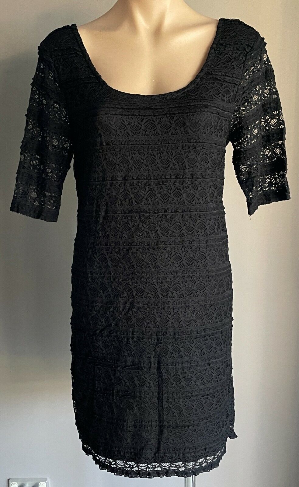 Teen Girl GIRL XPRESS Lace Dress Black Stretch 3/4 Sleeve Sz 18 Ladies 12 NEW