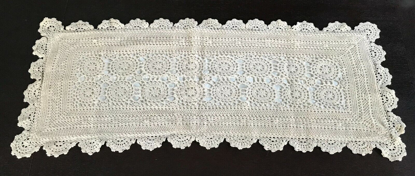 TABLE RUNNER Hand Crochet Lined Doily Rectangle Doilies 90.5 x 36cm Bone Colour