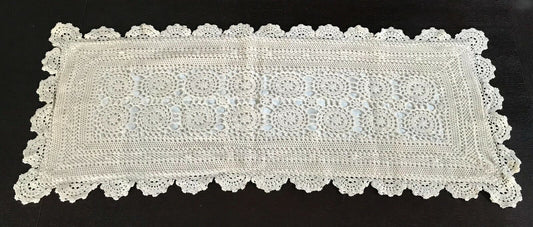 TABLE RUNNER Hand Crochet Lined Doily Rectangle Doilies 90.5 x 36cm Bone Colour