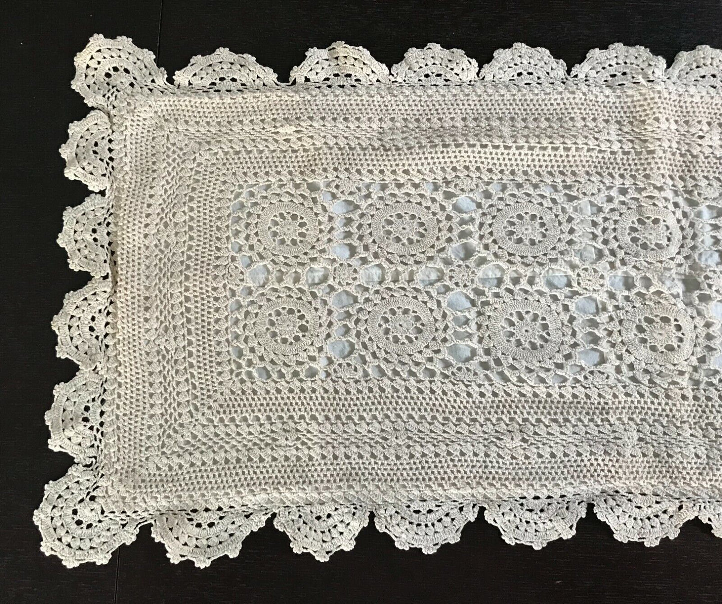 TABLE RUNNER Hand Crochet Lined Doily Rectangle Doilies 90.5 x 36cm Bone Colour