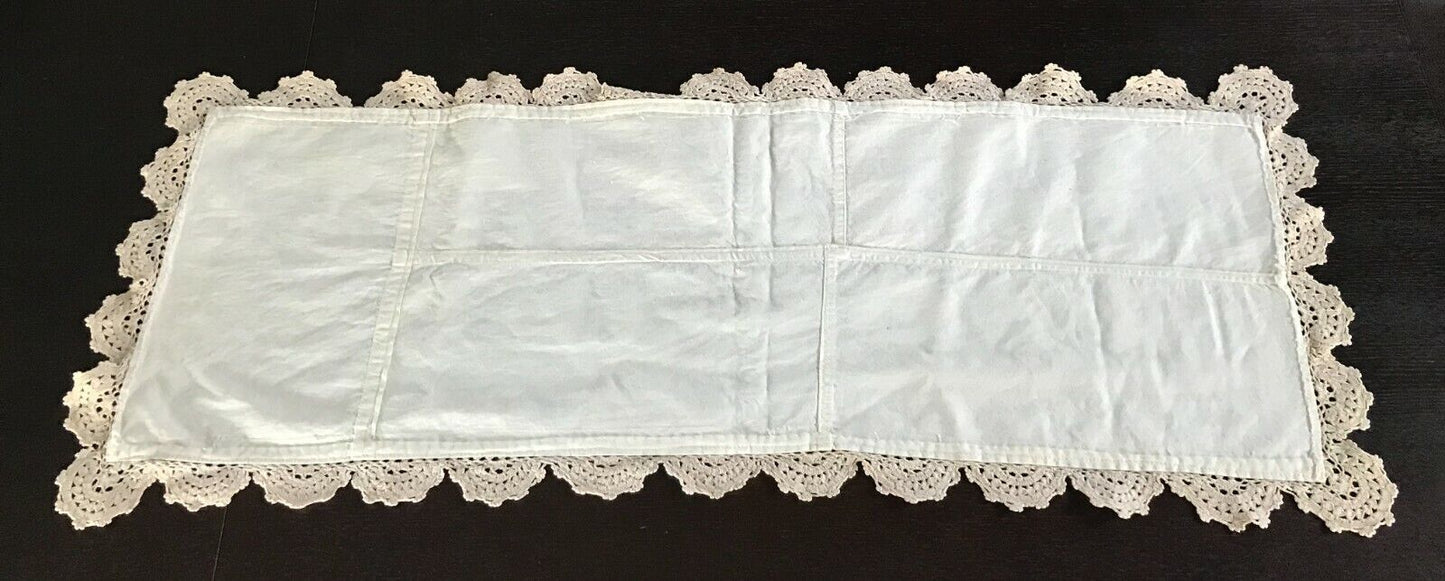 TABLE RUNNER Hand Crochet Lined Doily Rectangle Doilies 90.5 x 36cm Bone Colour