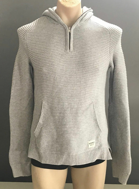 Teen Boys H&M Hoody Grey Rib Knit Long Sleeve Hoodie Jumper 1/2 Zip Sweater 15yr
