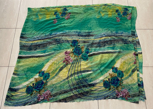 Pallu Bright Green Coloured Paisley Floral W 118 x L 5.58 m Silky Chiffon Saree